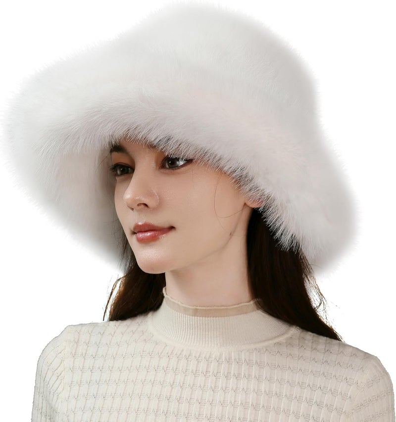 Dikoaina Luxury Faux Fur Bucket Hat for Women Girl – Oversized Brim, Super Soft & Fluffy Winter Hat, Cozy Fur-Like Beanie - Image 1